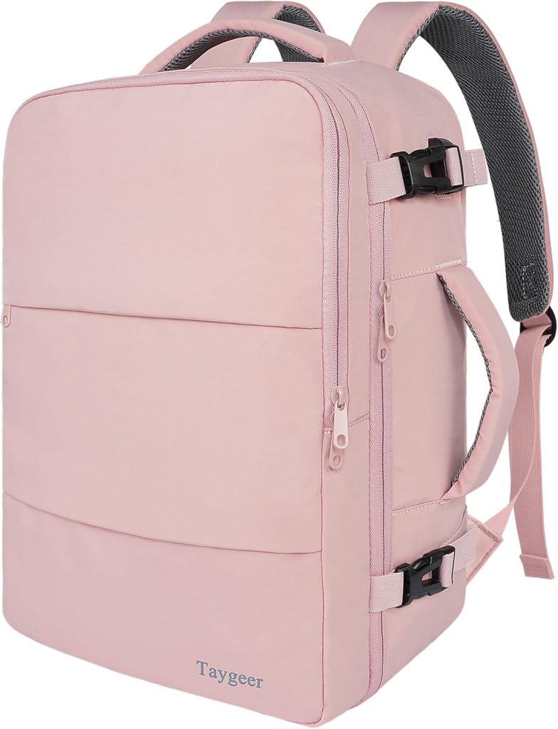 Taygeer Travel Backpack for Women, Carry On Backpack with USB Charging Port  Shoe Pouch, TSA 15.6inch Laptop Backpack Flight Approved, Nurse Bag Casual Daypack for Weekender Business Hiking, Pink